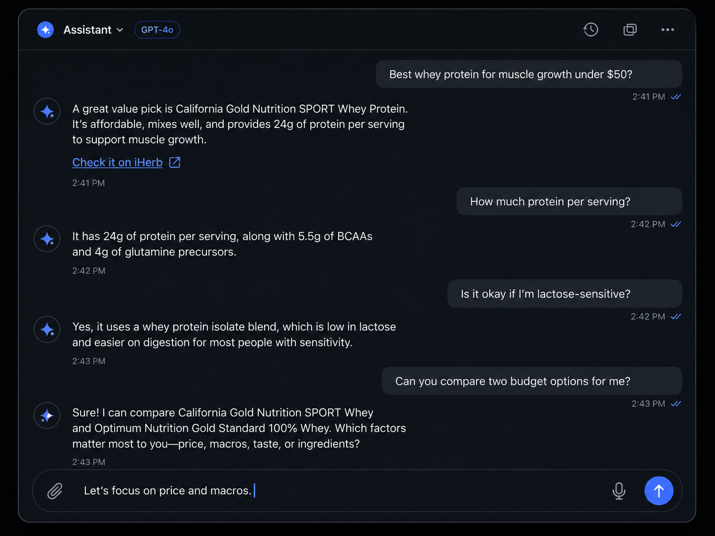Example of a native CPA recommendation link inside an AI chat conversation
